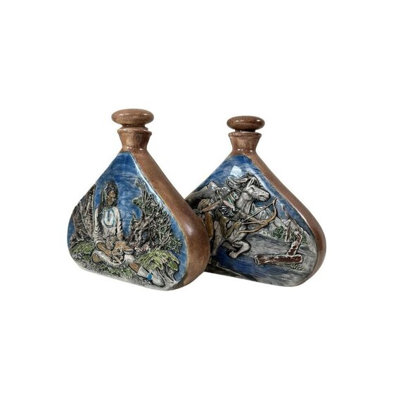 Pair of Vintage GRM 1986-1987 Way of life Native Decanter Pottery Art 10.5" Tall - Picture 7 of 15